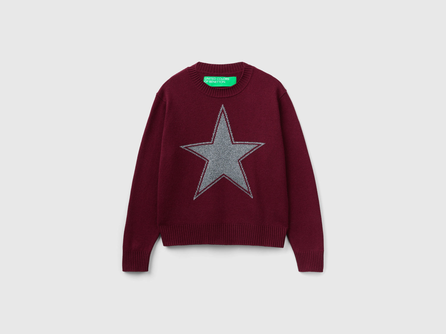 Maglia con stella in lurex da donna bordeaux | Benetton Outlet