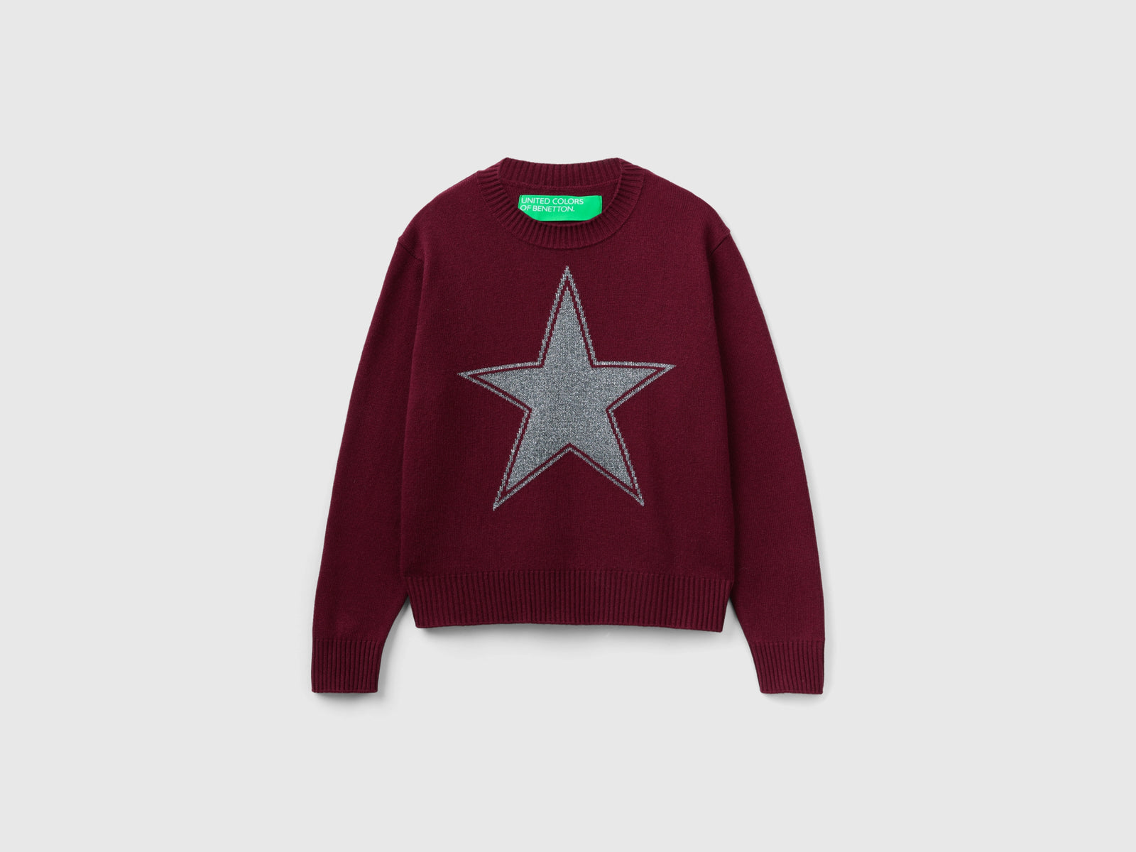 Maglia con stella in lurex da donna bordeaux | Benetton Outlet