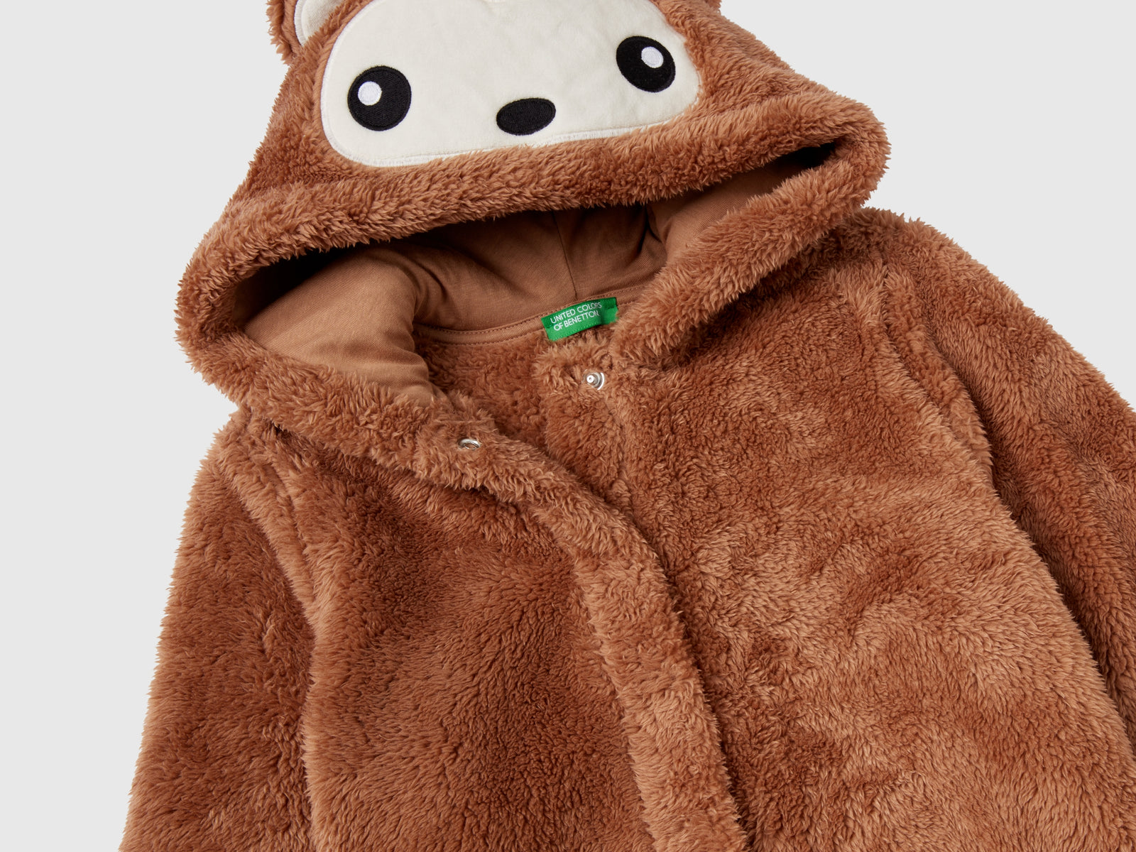 Tuta in pile con cappuccio da bambino cammello 2 | Benetton Outlet