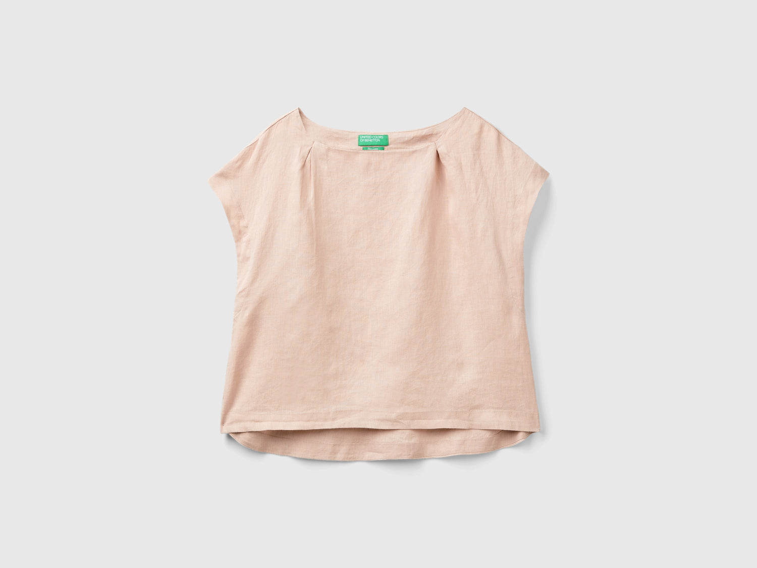 Blusa scollo quadrato in puro lino da donna rosa tenue | Benetton Outlet