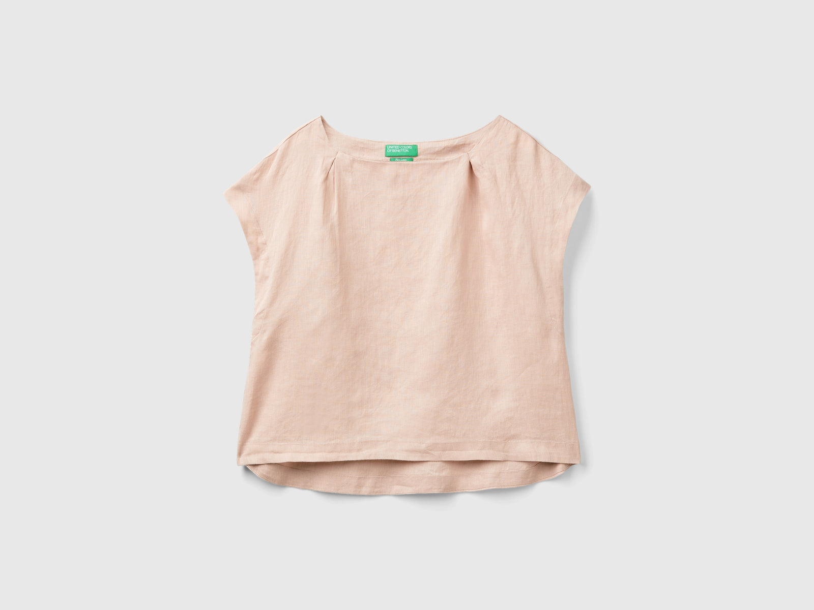 Blusa scollo quadrato in puro lino da donna rosa tenue | Benetton Outlet