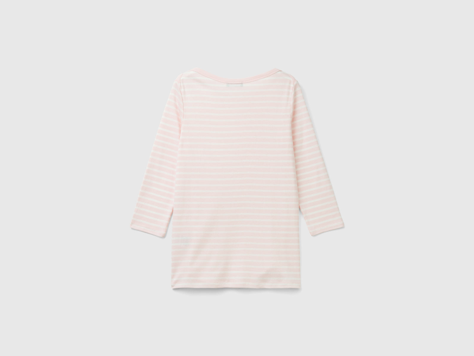 T-shirt manica 3/4 a righe in puro cotone da donna rosa pastello 2 | Benetton Outlet