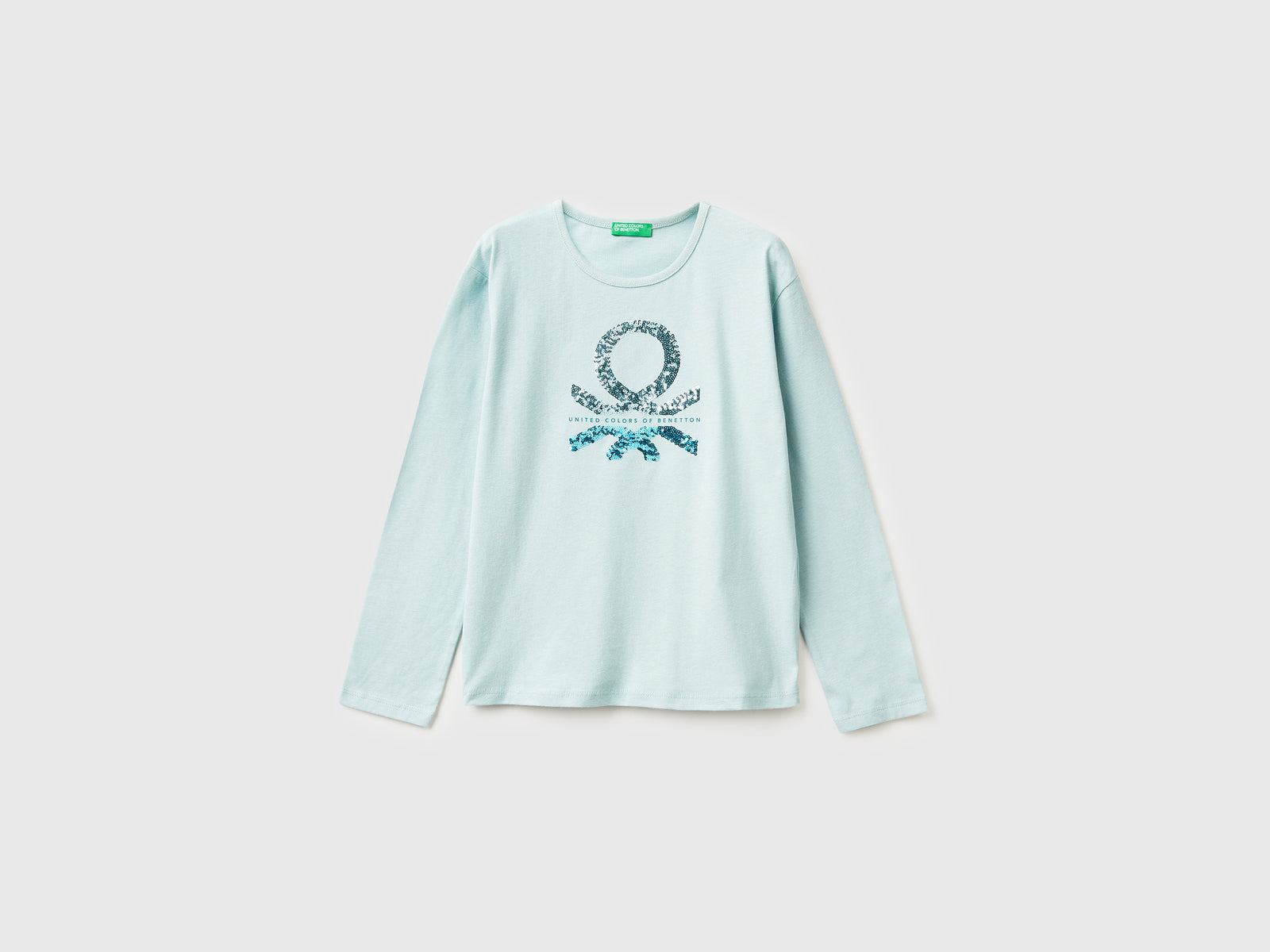 T-shirt in caldo cotone con paillettes da bambina verde acqua | Benetton Outlet