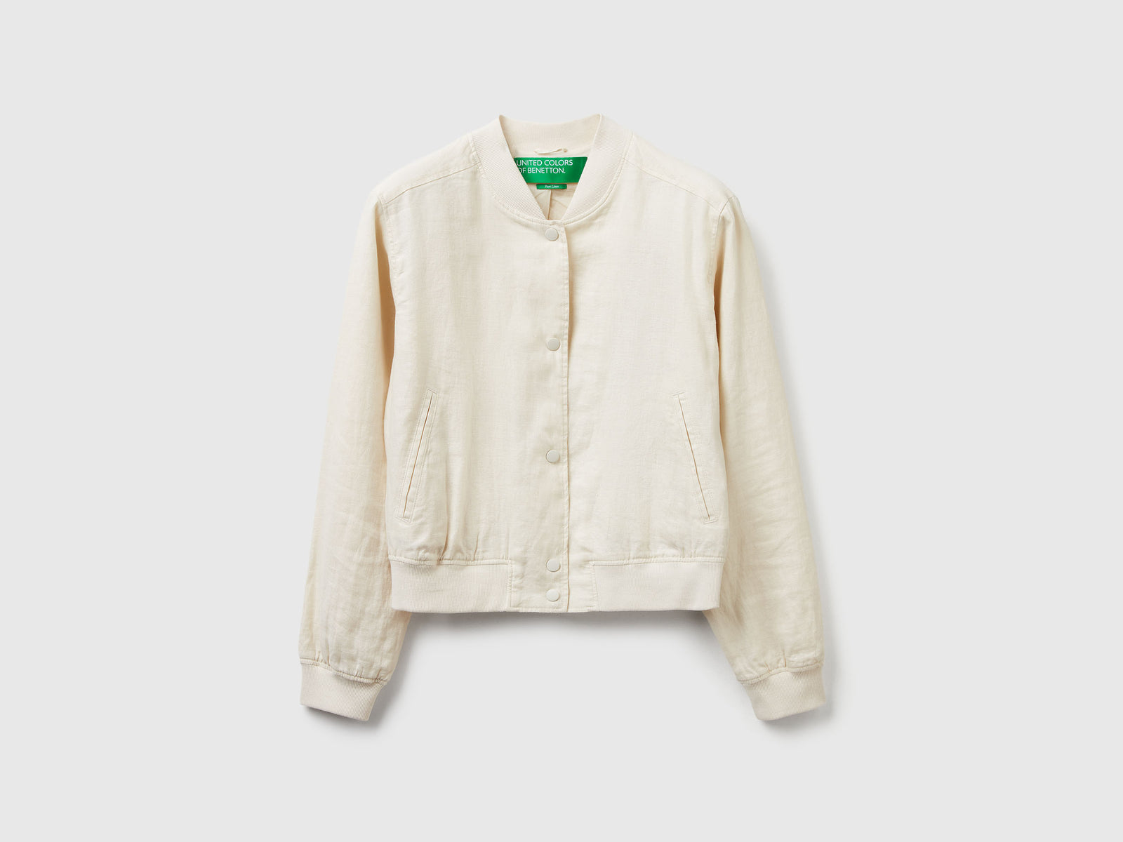 Bomber in 100% lino da donna bianco panna | Benetton Outlet