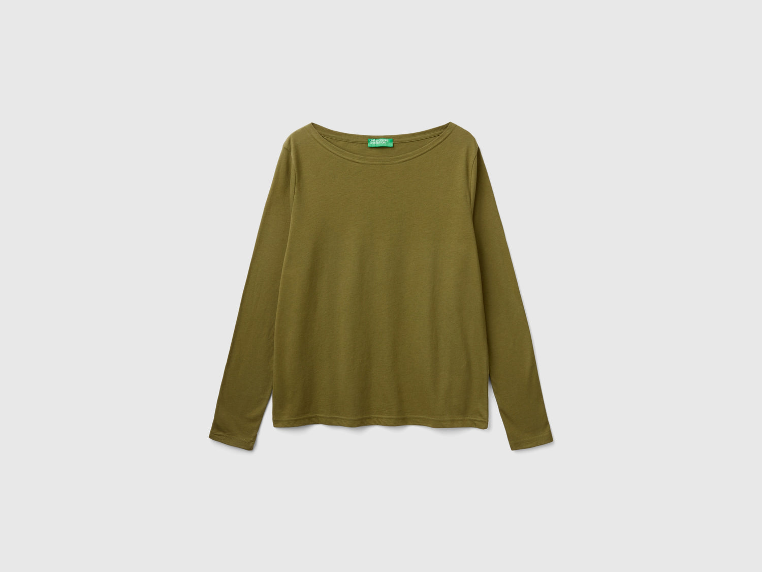 T-shirt con scollo a barchetta 100% cotone da donna verde militare | Benetton Outlet