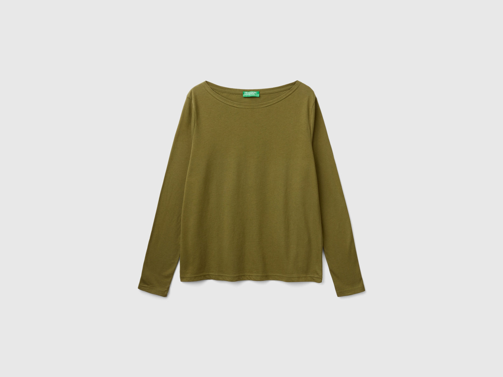 T-shirt con scollo a barchetta 100% cotone da donna verde militare | Benetton Outlet