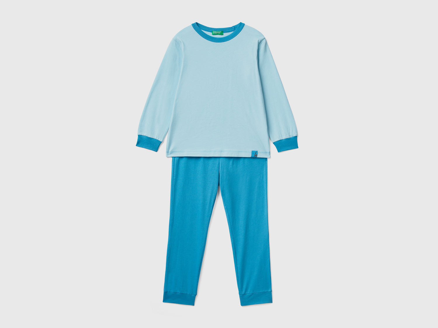 Pigiama lungo in puro cotone dalla vestibilità aderente da bambino turchese | Benetton Outlet