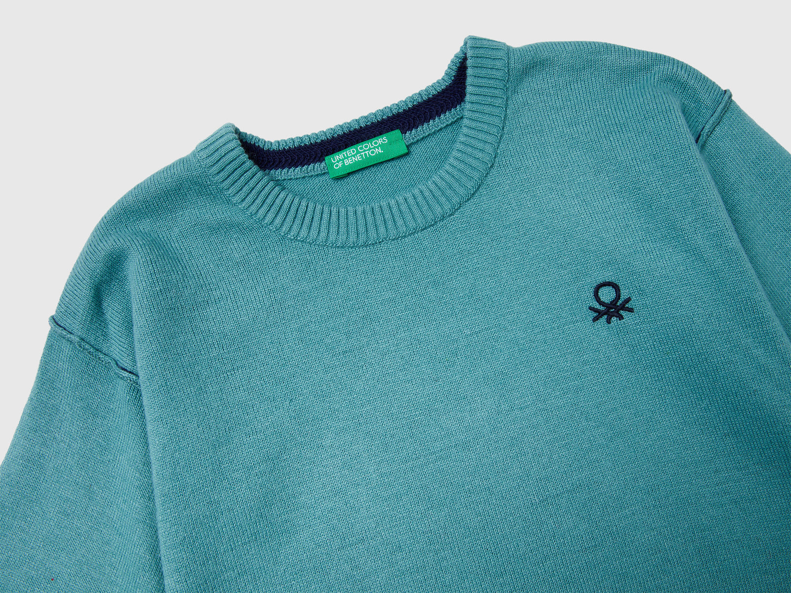 Maglia girocollo con ricamo da bimbo avio 3 | Benetton Outlet