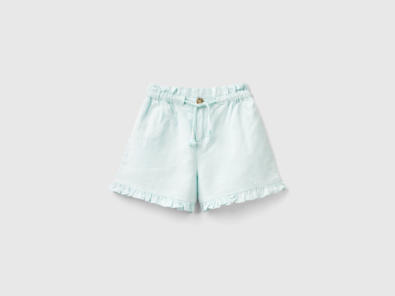 Shorts con coulisse in misto lino da bimba azzurro | Benetton Outlet