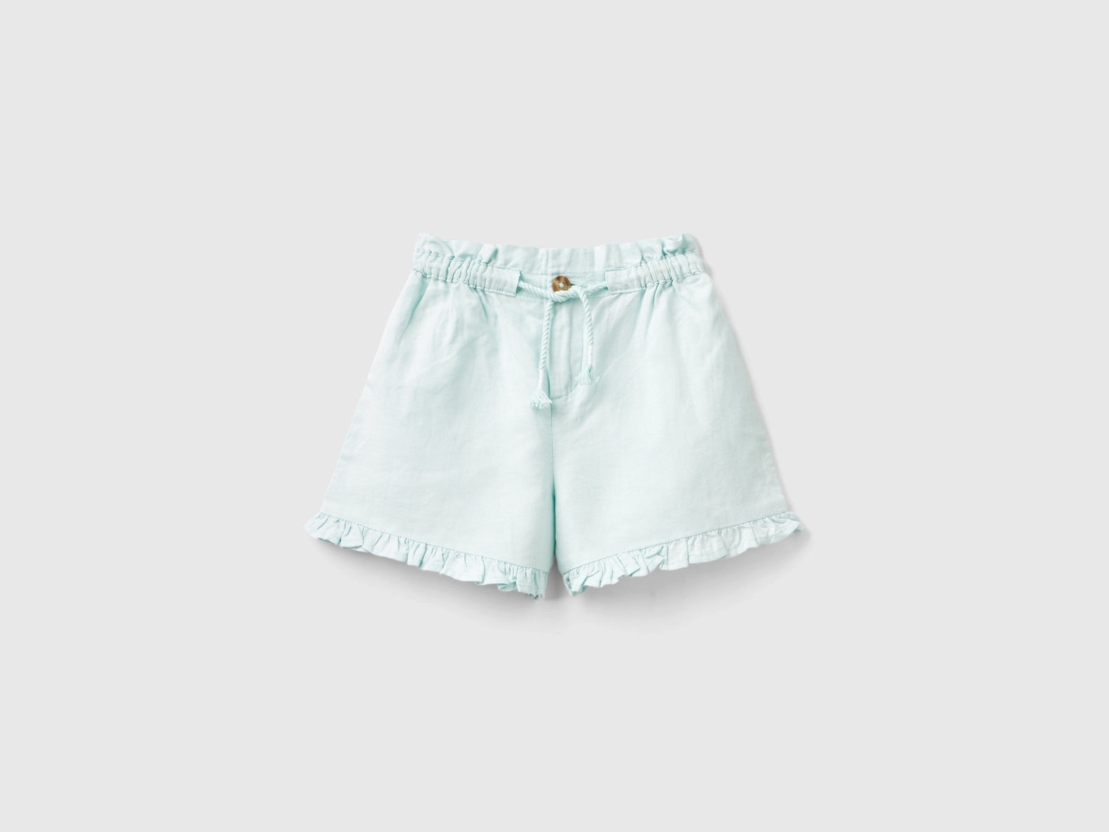 Shorts con coulisse in misto lino da bimba azzurro | Benetton Outlet