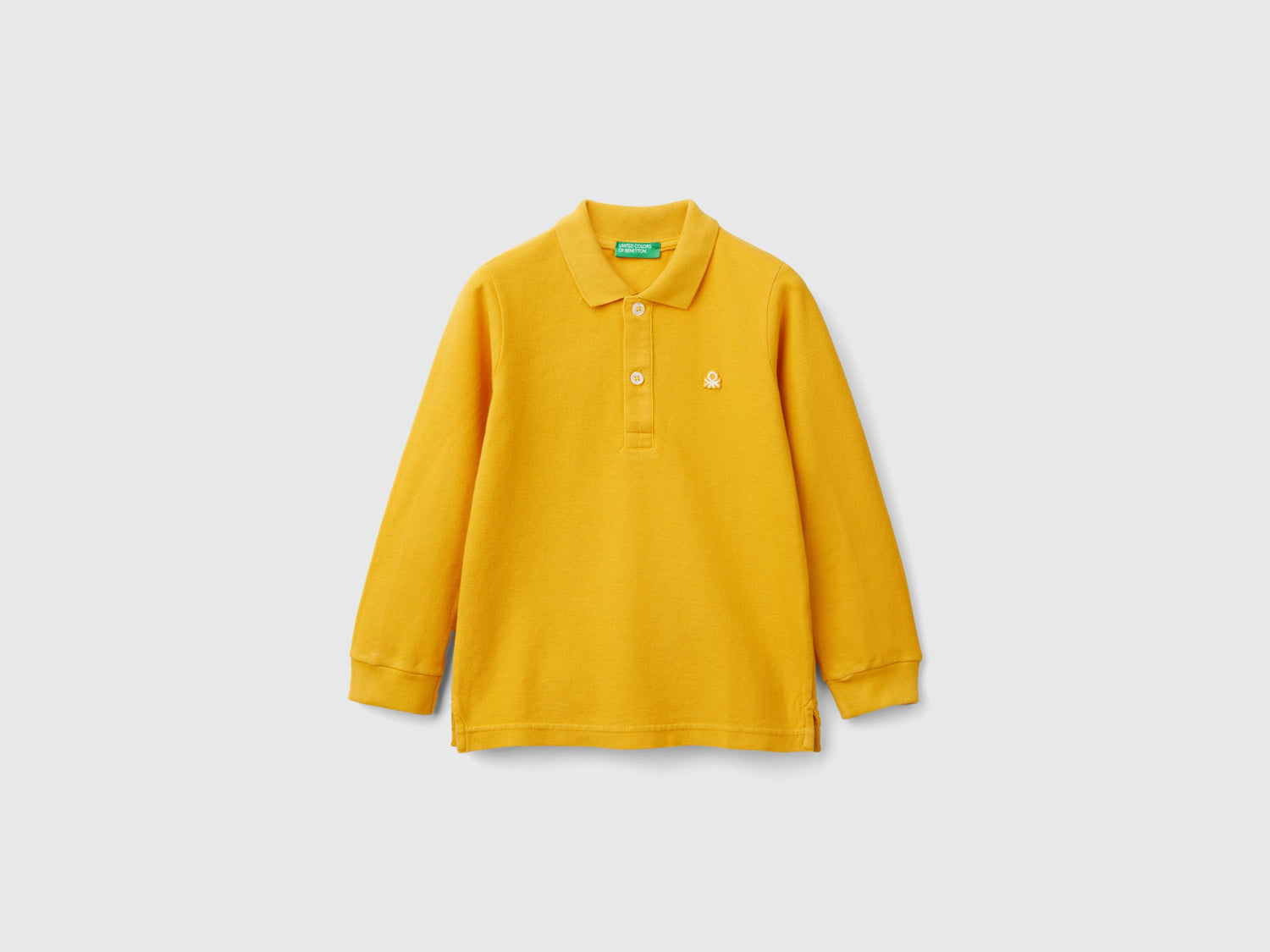 Polo manica lunga in cotone biologico da bimbo senape | Benetton Outlet