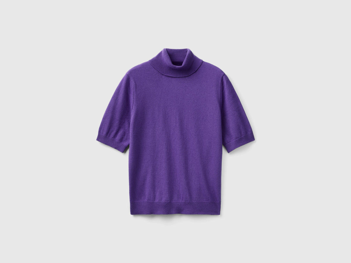 Dolcevita a manica corta in misto cashmere