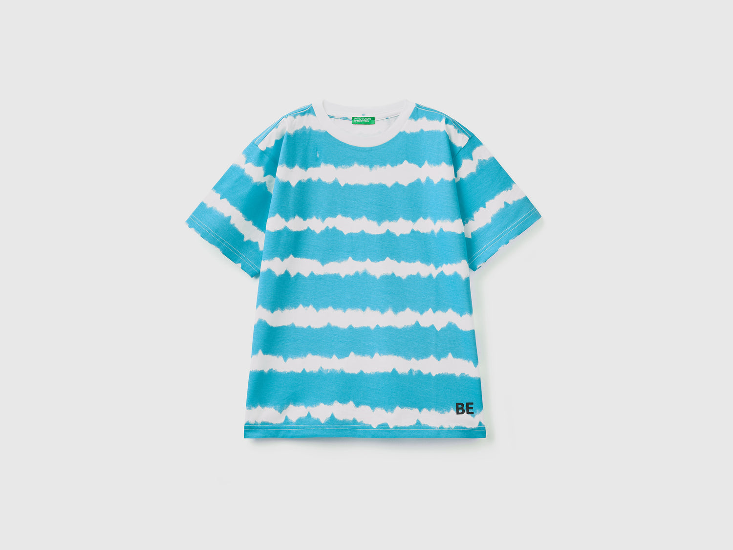 T-shirt girocollo a manica corta in puro cotone con stampa effetto tye-dye da bambino turchese | Benetton Outlet
