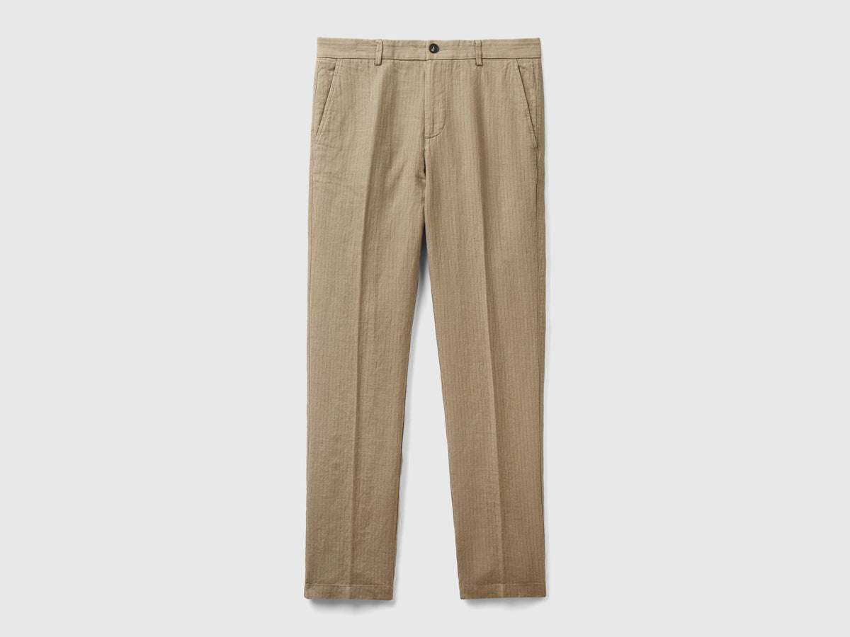 Chino rigati in misto lino