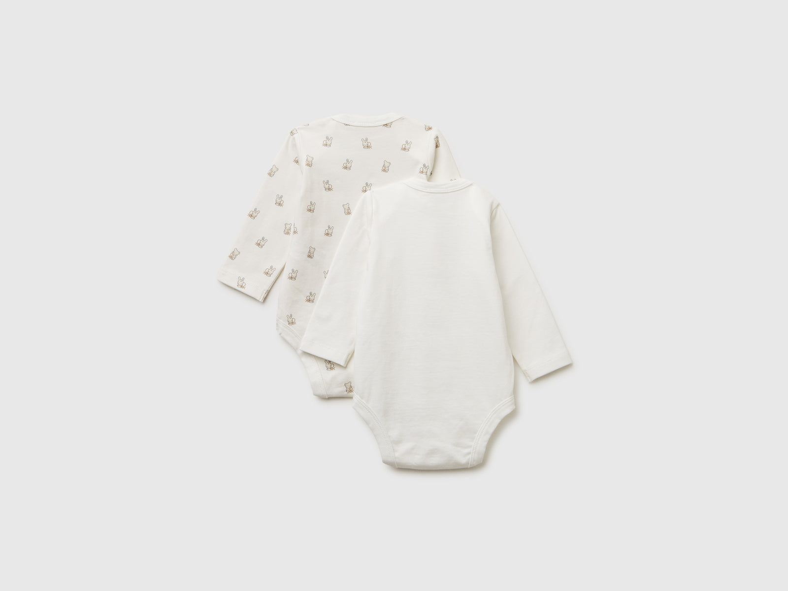Due body manica lunga in cotone stretch da neonato bianco panna 2 | Benetton Outlet