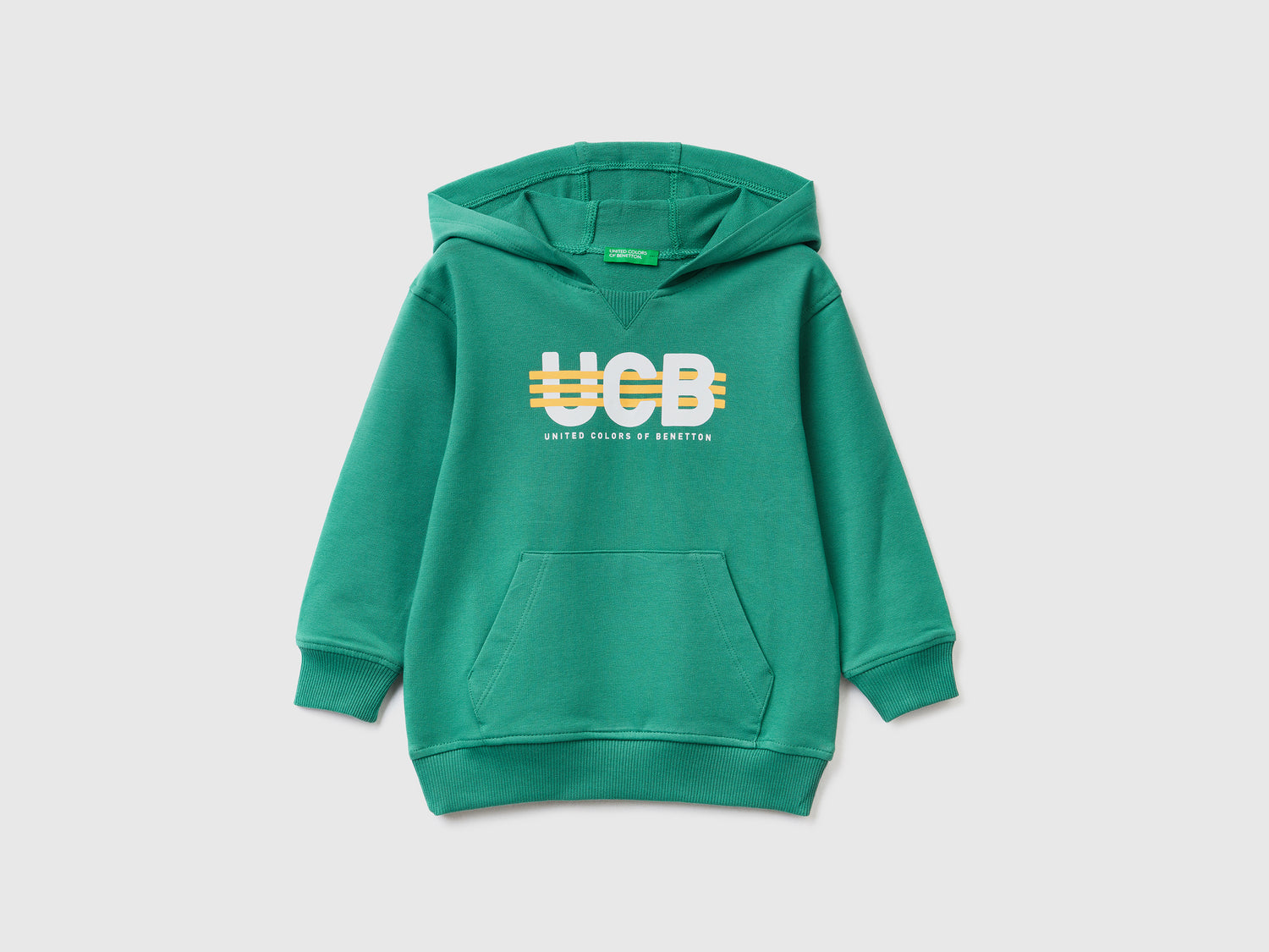 Felpa con cappuccio a manica lunga in cotone elasticizzato da bimbo verde scuro | Benetton Outlet