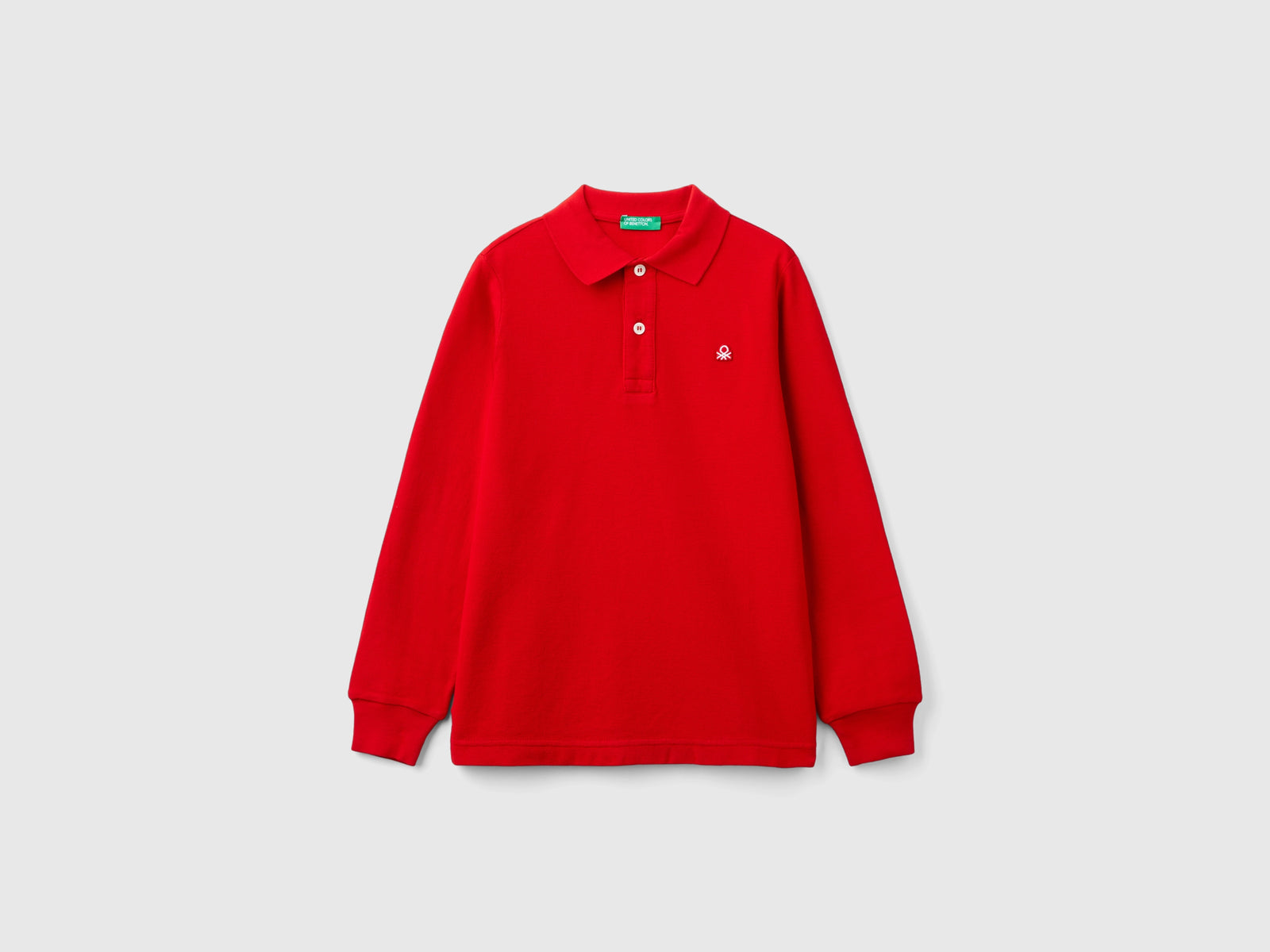 Polo manica lunga 100% cotone bio da bambino rosso | Benetton Outlet