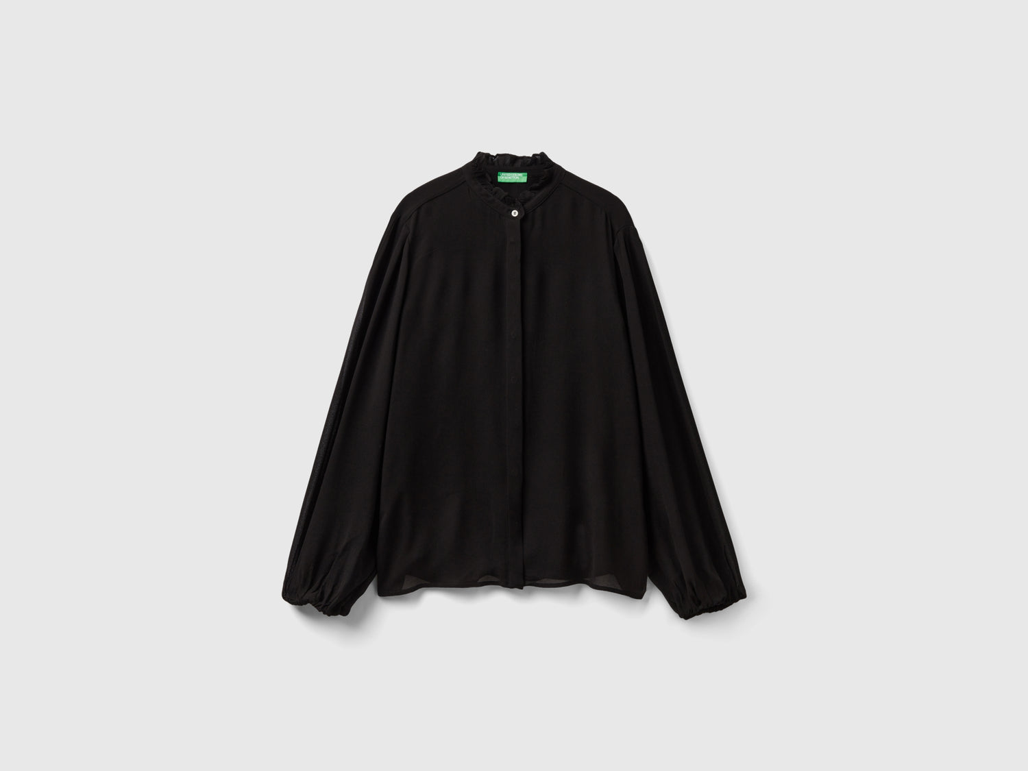 Camicia fluida con rouches da donna nero | Benetton Outlet