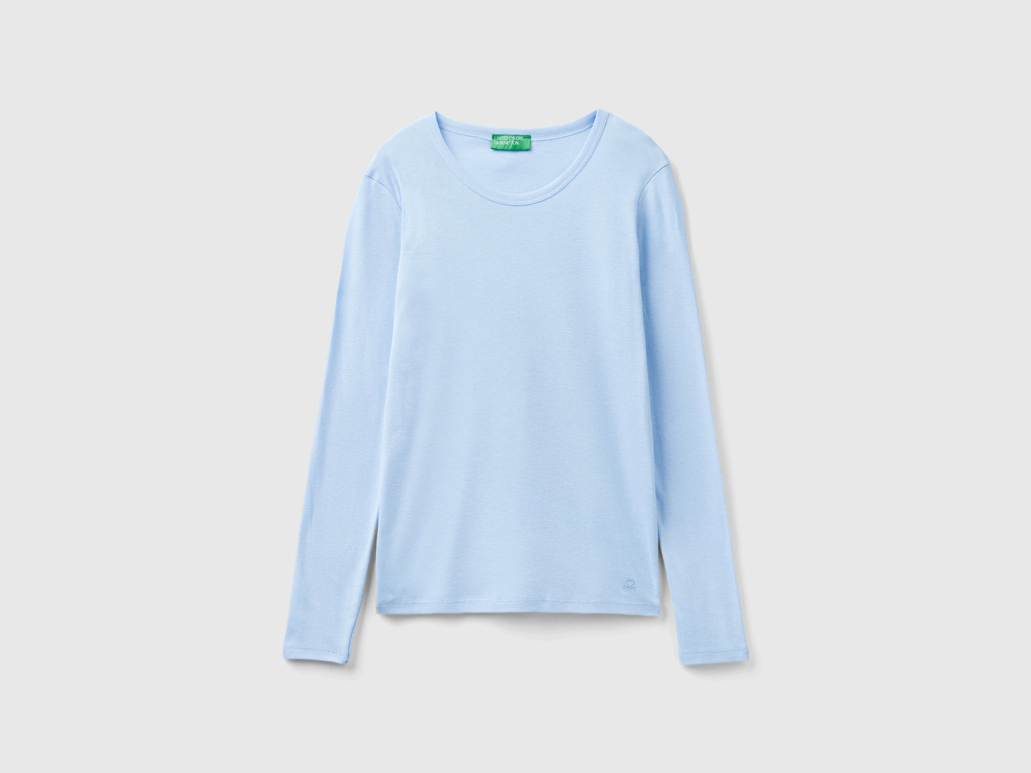 T-shirt a manica lunga in puro cotone da donna celeste | Benetton Outlet