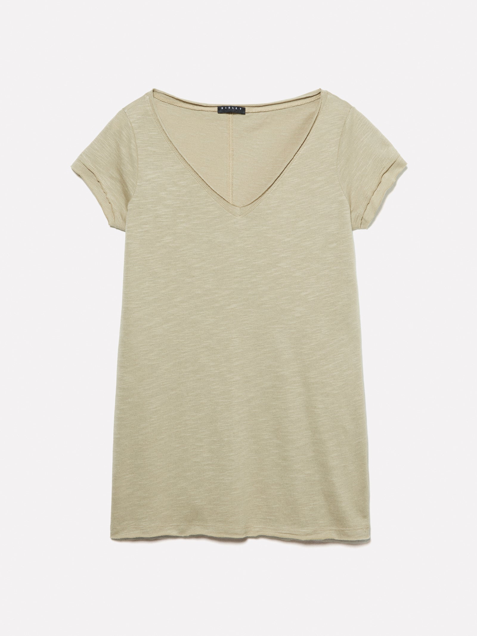 T-shirt scollo a V da donna verde militare | Sisley Outlet