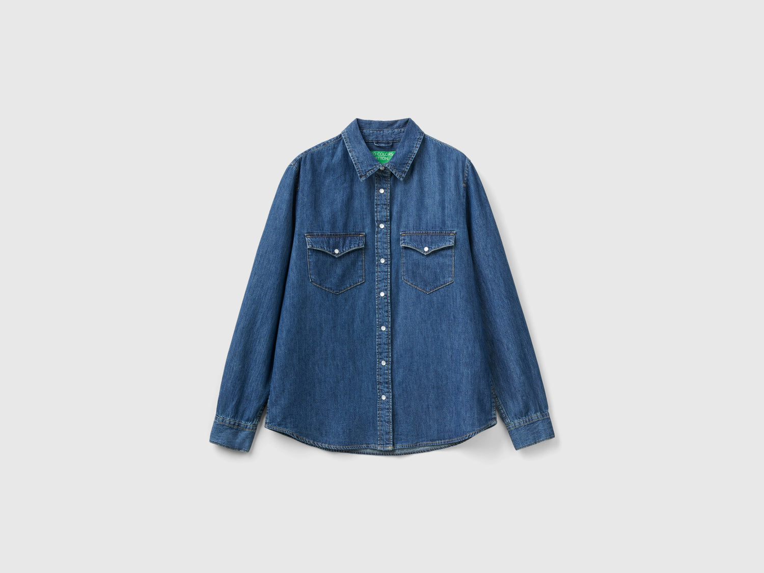 Camicia di jeans regular fit da donna blu | Benetton Outlet