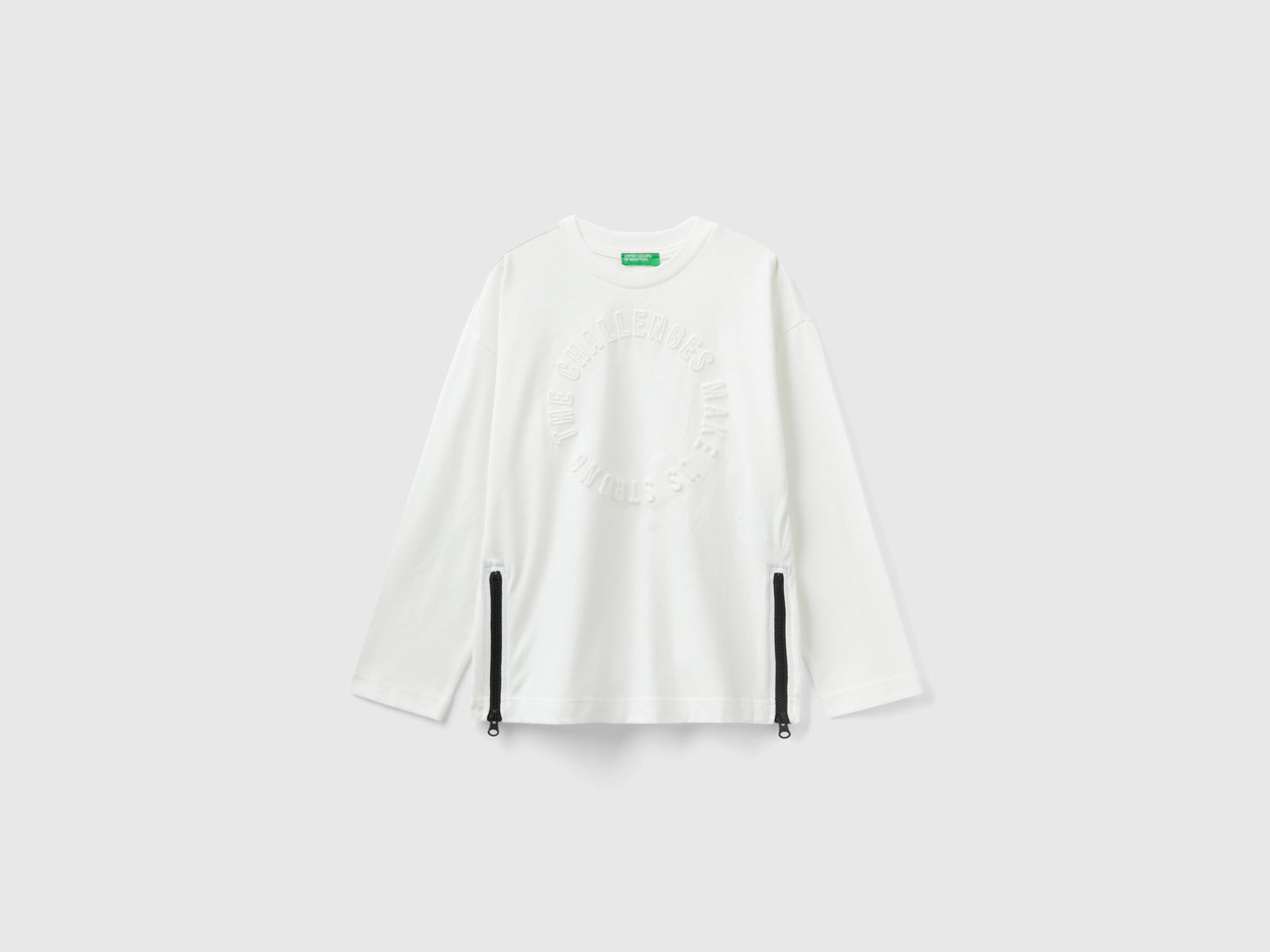 Felpa over fit con stampa in rilievo da bambino bianco | Benetton Outlet
