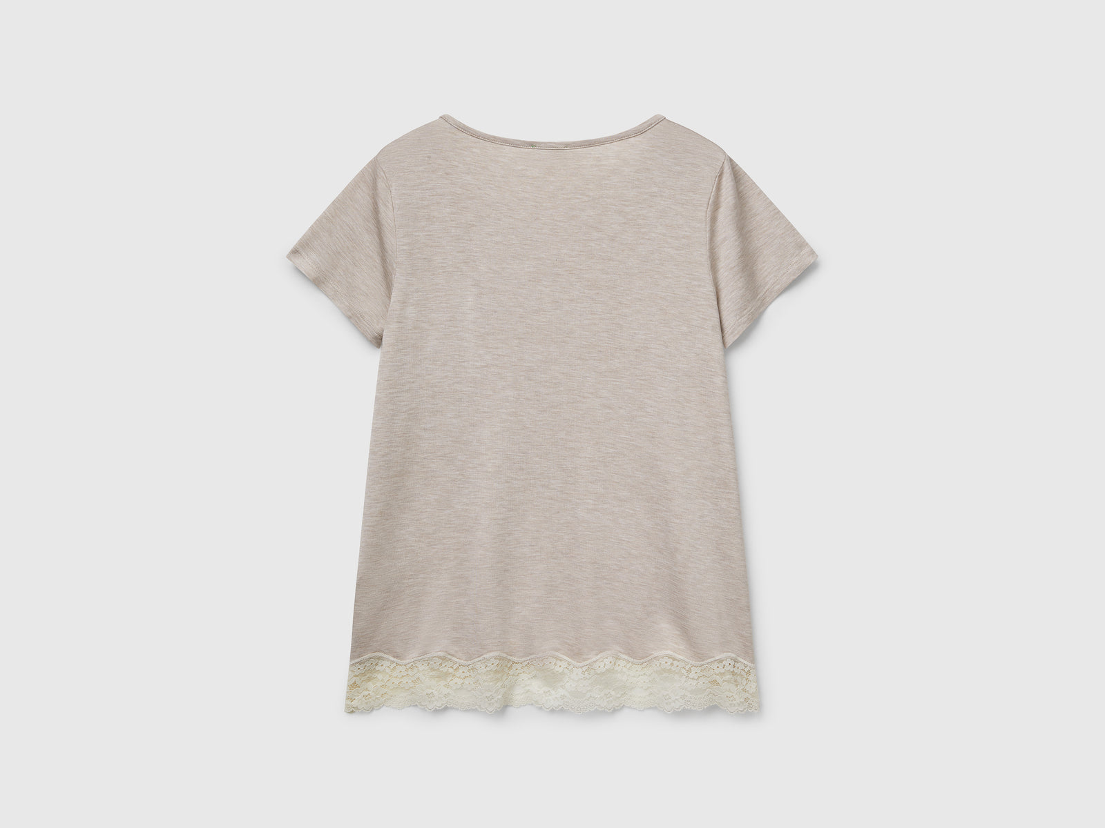Maglia manica corta con pizzo da donna beige 2 | Benetton Outlet