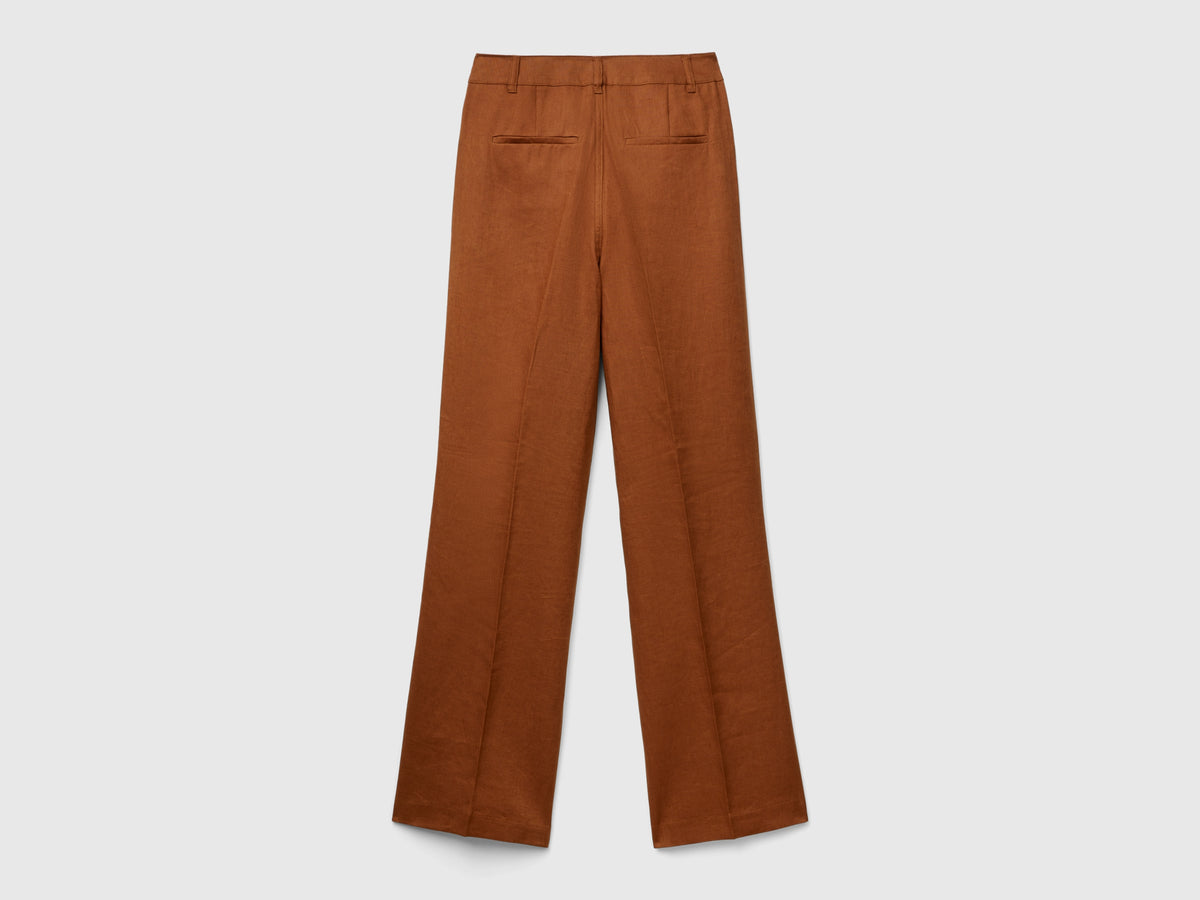 Pantaloni gamba dritta in puro lino