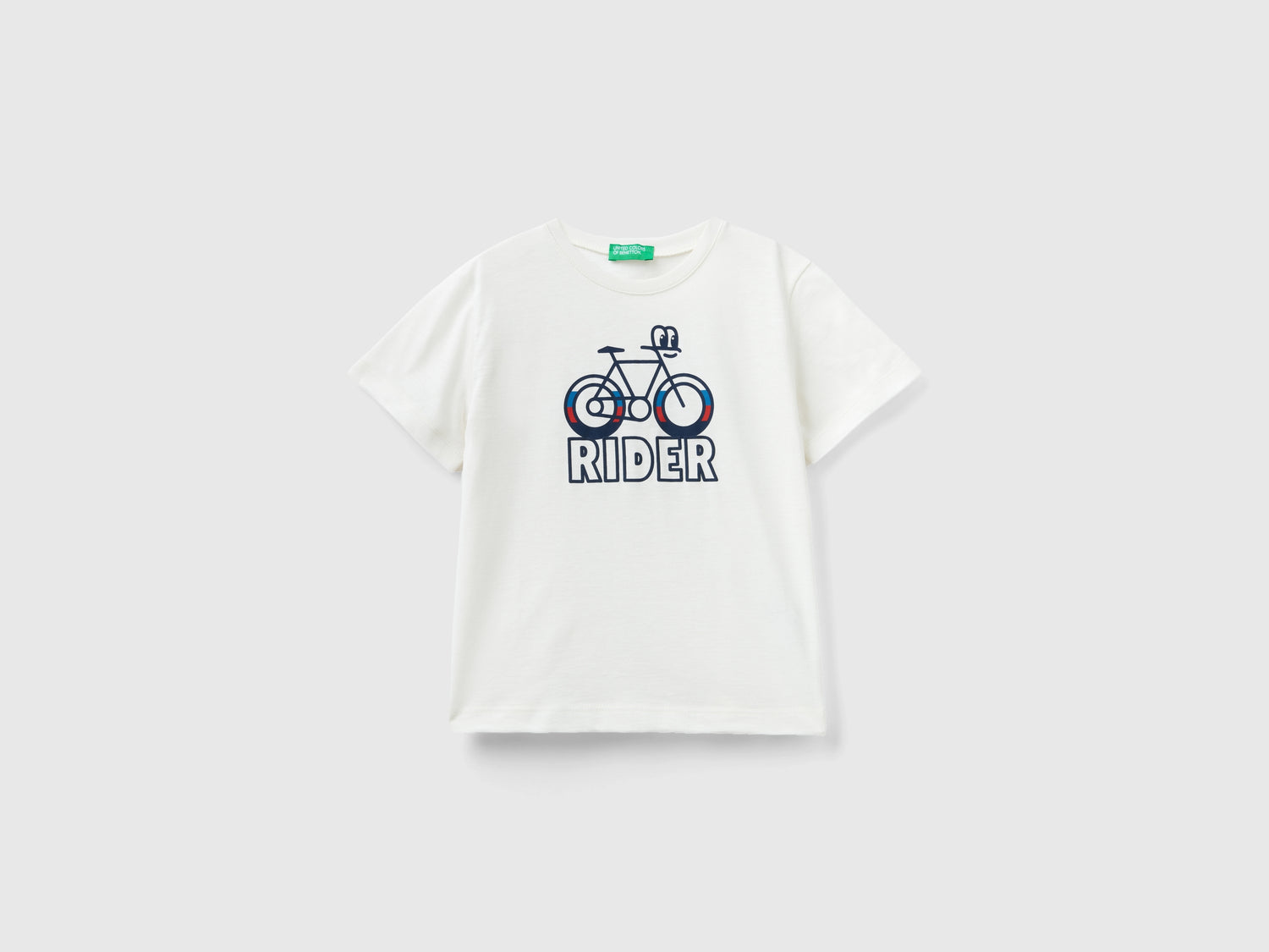 T-shirt in cotone bio con stampa da bimbo bianco panna | Benetton Outlet