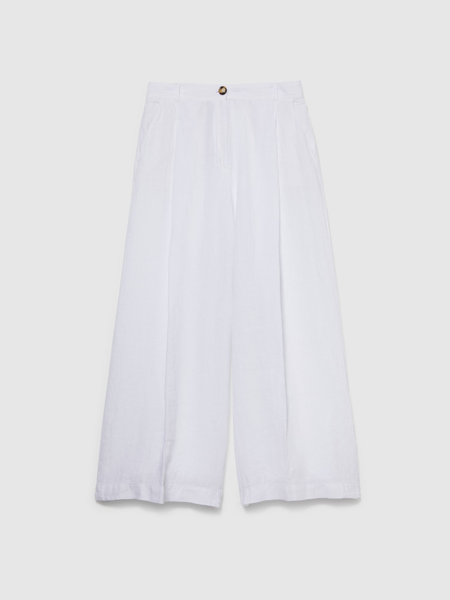 Pantaloni wide leg 100% lino da donna bianco | Sisley Outlet