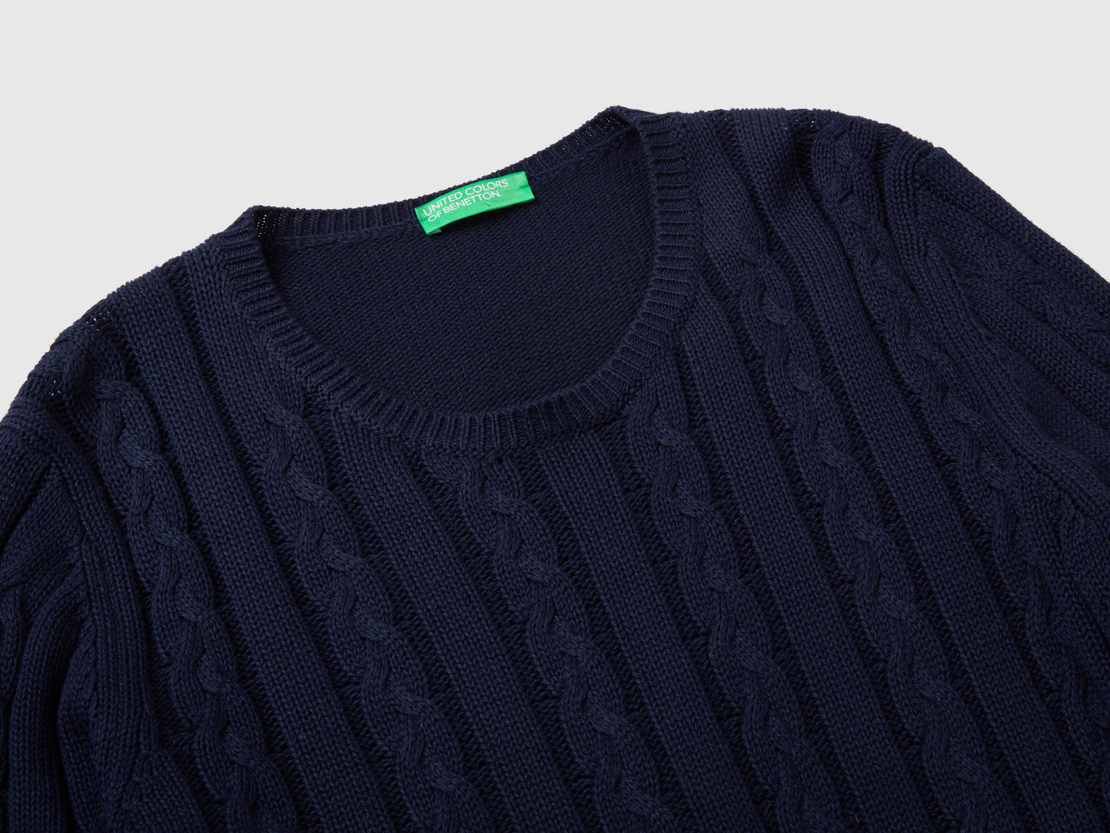 Maglia a trecce 100% cotone da donna blu scuro 3 | Benetton Outlet