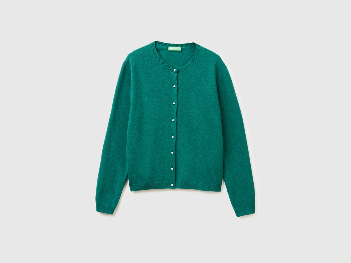 Cardigan verde in pura lana Merino