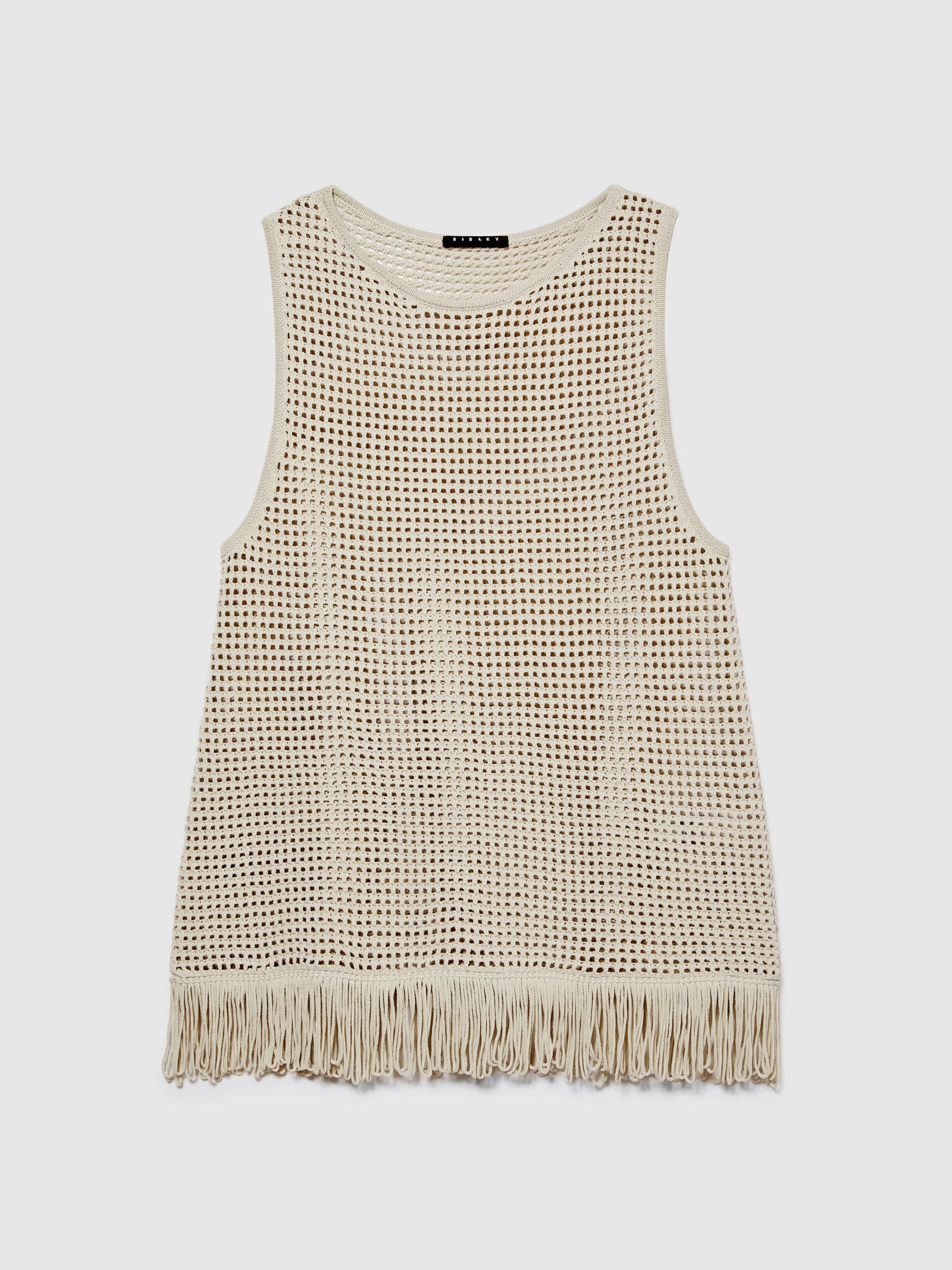 Canotta traforata con frange da donna beige | Sisley Outlet