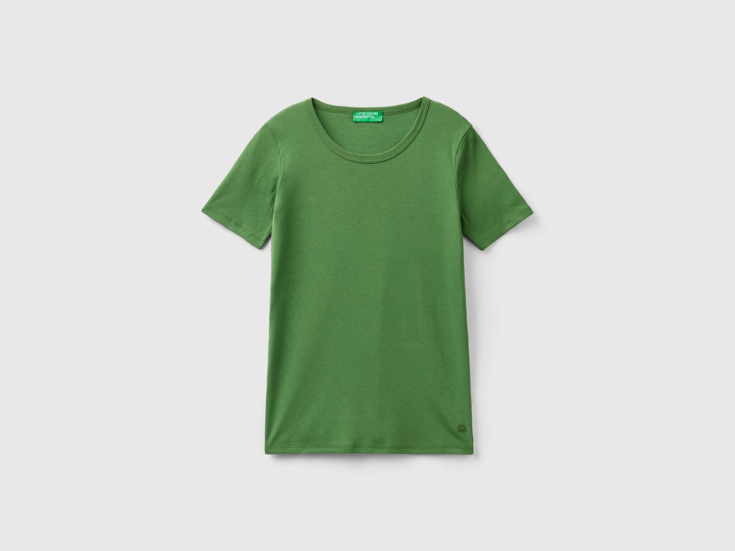 T-shirt in cotone a fibra lunga da donna verde militare | Benetton Outlet