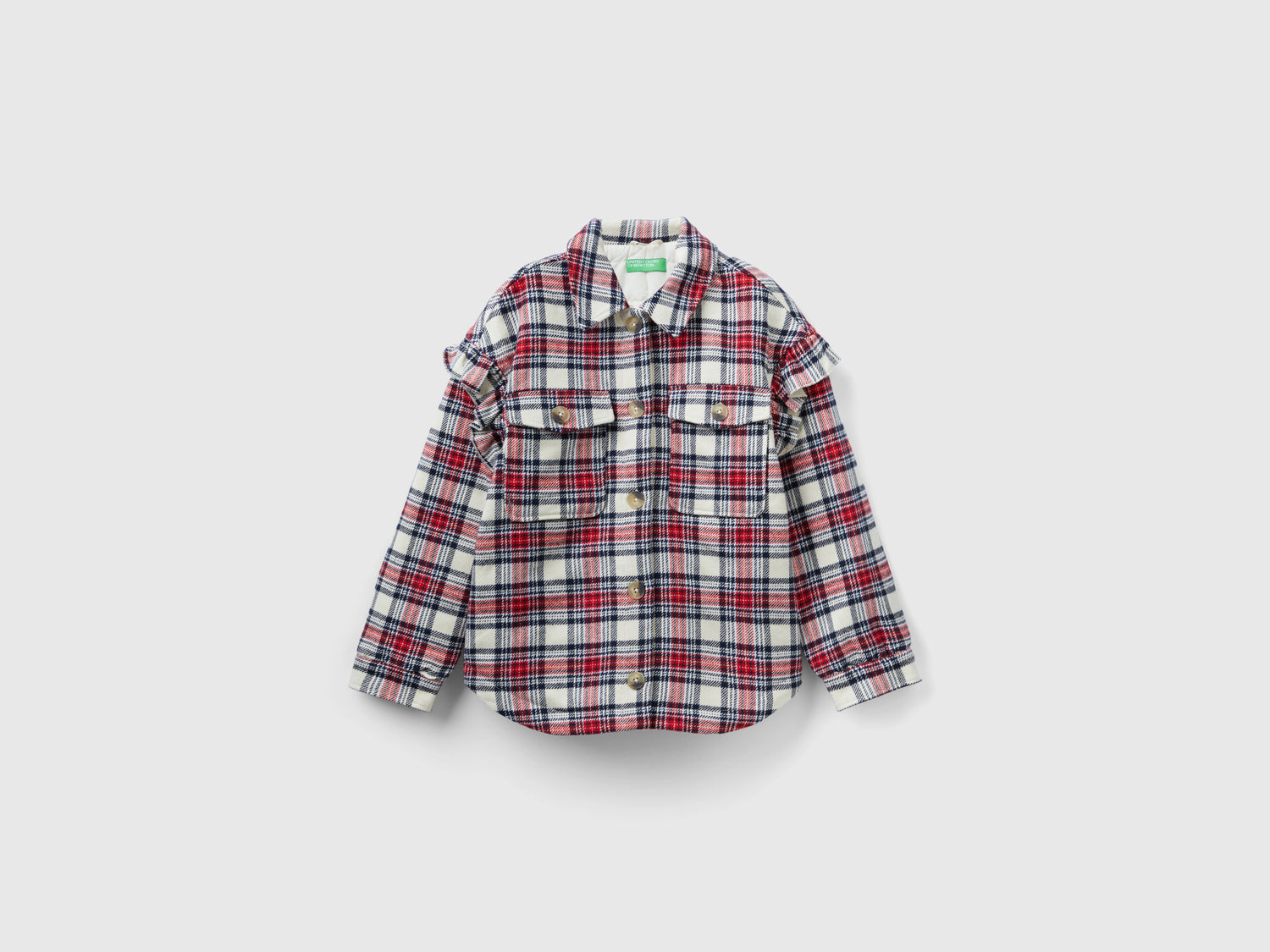 Giacca a quadri imbottita con rouches da bambina multi-color | Benetton Outlet