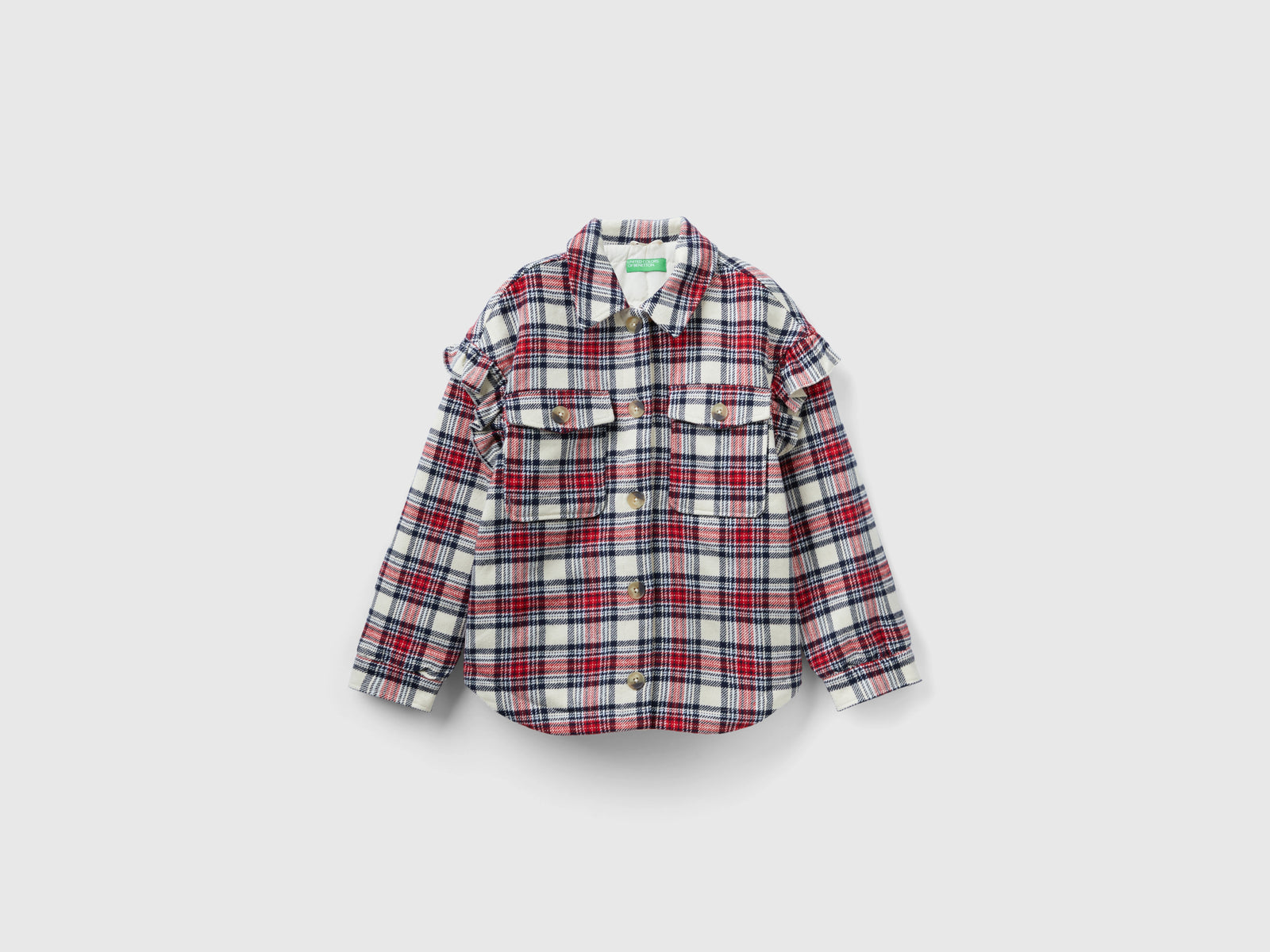 Giacca a quadri imbottita con rouches da bambina multi-color | Benetton Outlet