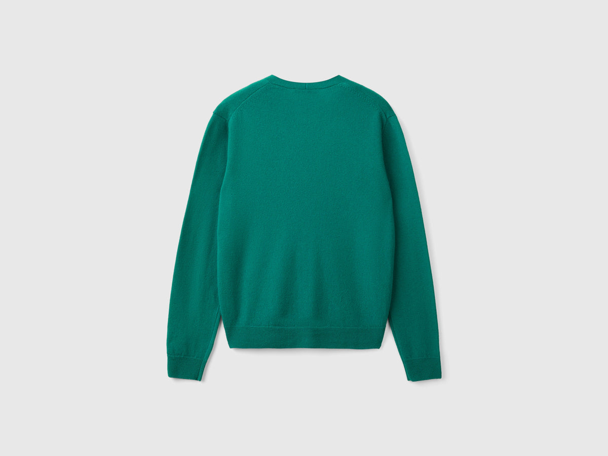 Forest green V-neck cardigan in pure Merino wool