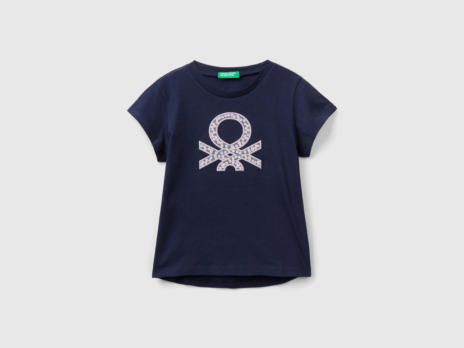 Maglietta con ricamo logo in cotone bio da bimba blu scuro | Benetton Outlet