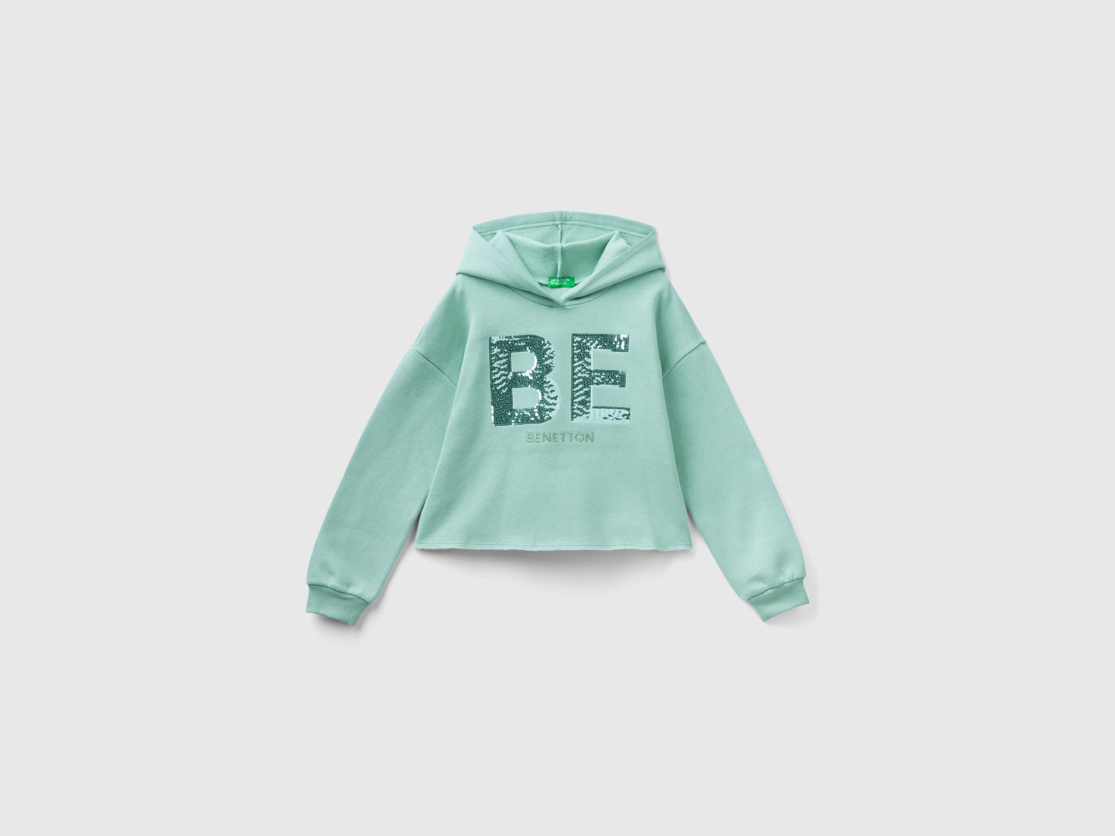 Felpa con cappuccio e paillettes da bambina azzurro | Benetton Outlet