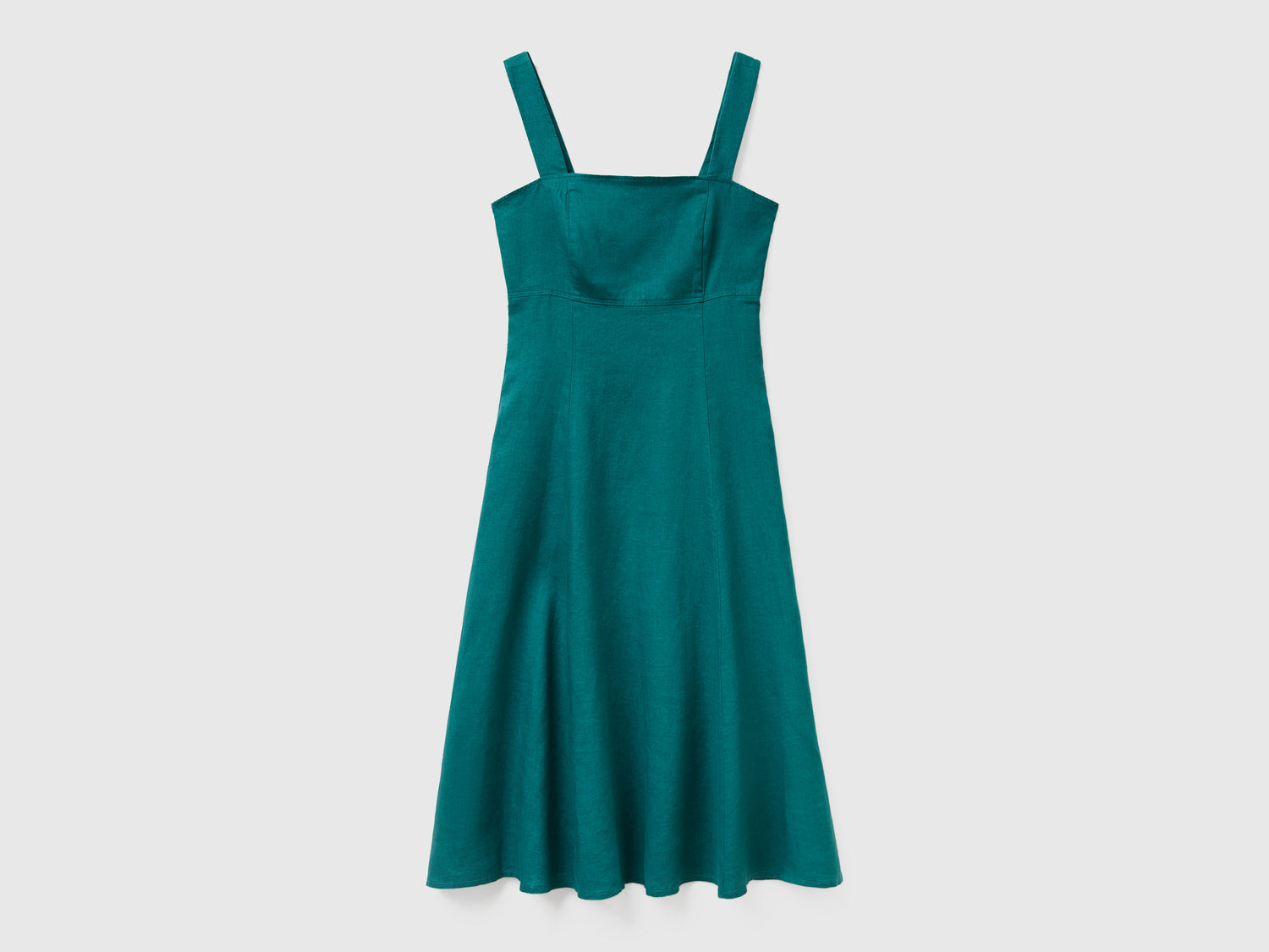 Vestito scollo quadrato in puro lino da donna verde scuro | Benetton Outlet