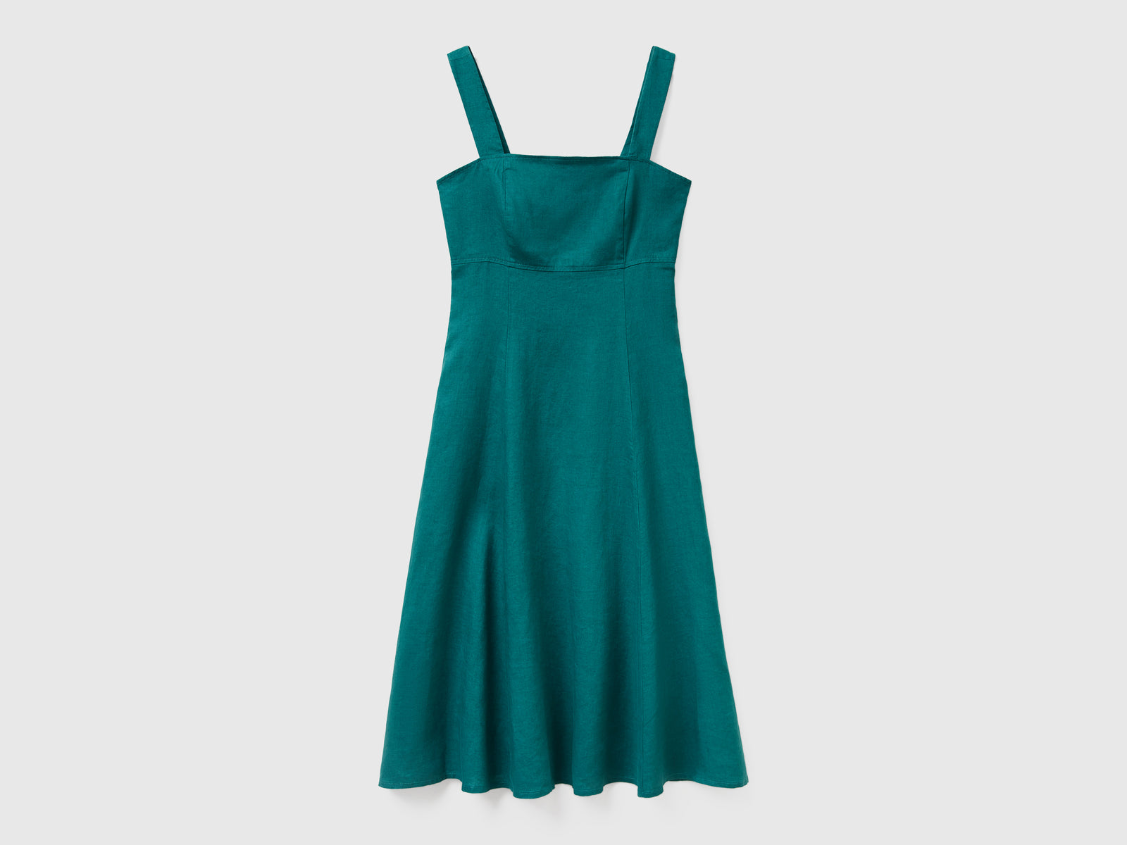 Vestito scollo quadrato in puro lino da donna verde scuro | Benetton Outlet