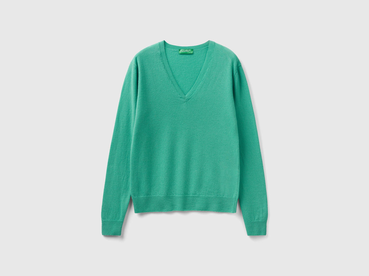 Maglia con scollo a V chiaro in pura lana Merino