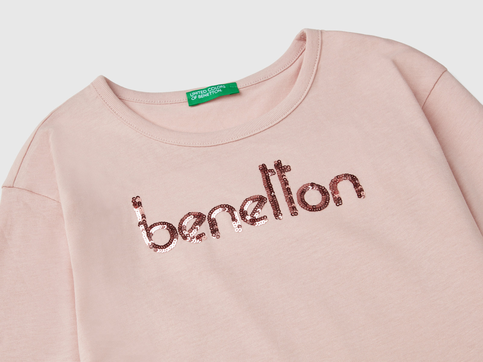T-shirt in caldo cotone bio con paillettes da bambina rosa tenue 3 | Benetton Outlet