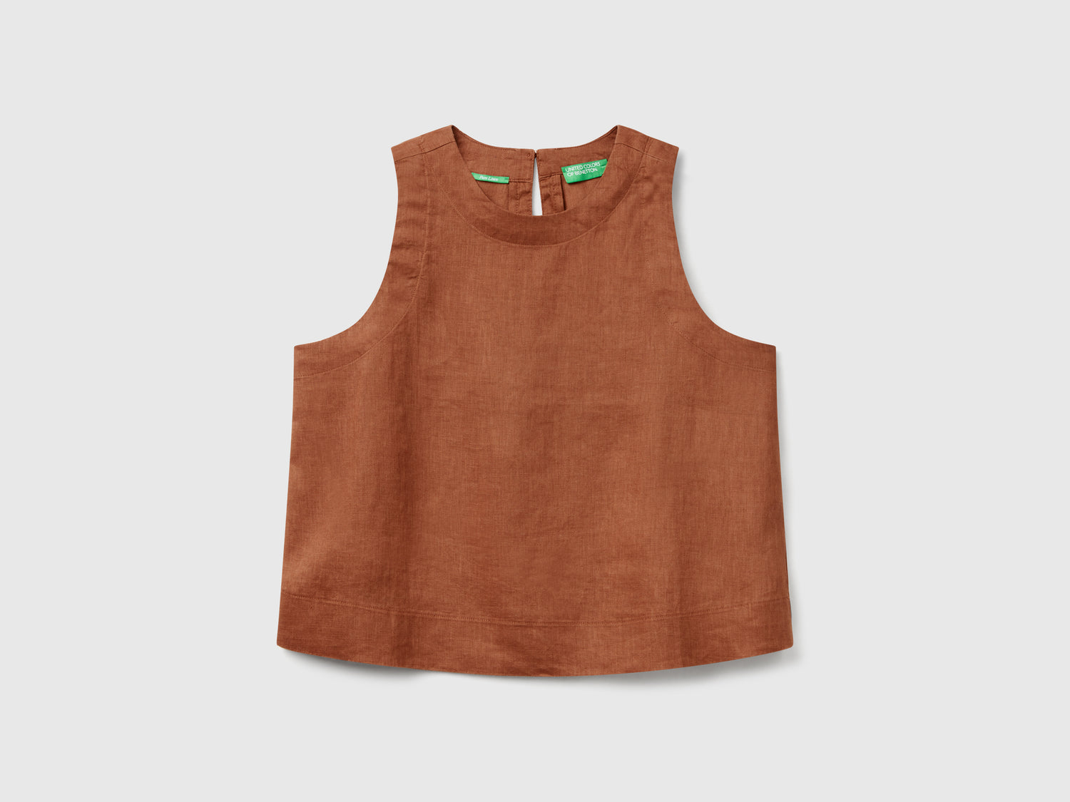 Top smanicato in puro lino da donna bruciato | Benetton Outlet