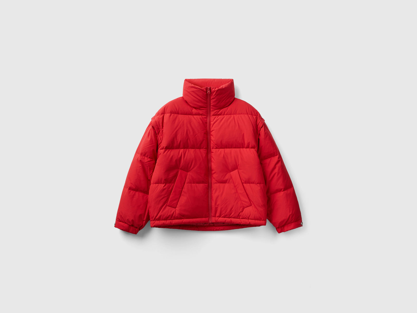 Piumino corto con maniche staccabili da donna rosso | Benetton Outlet