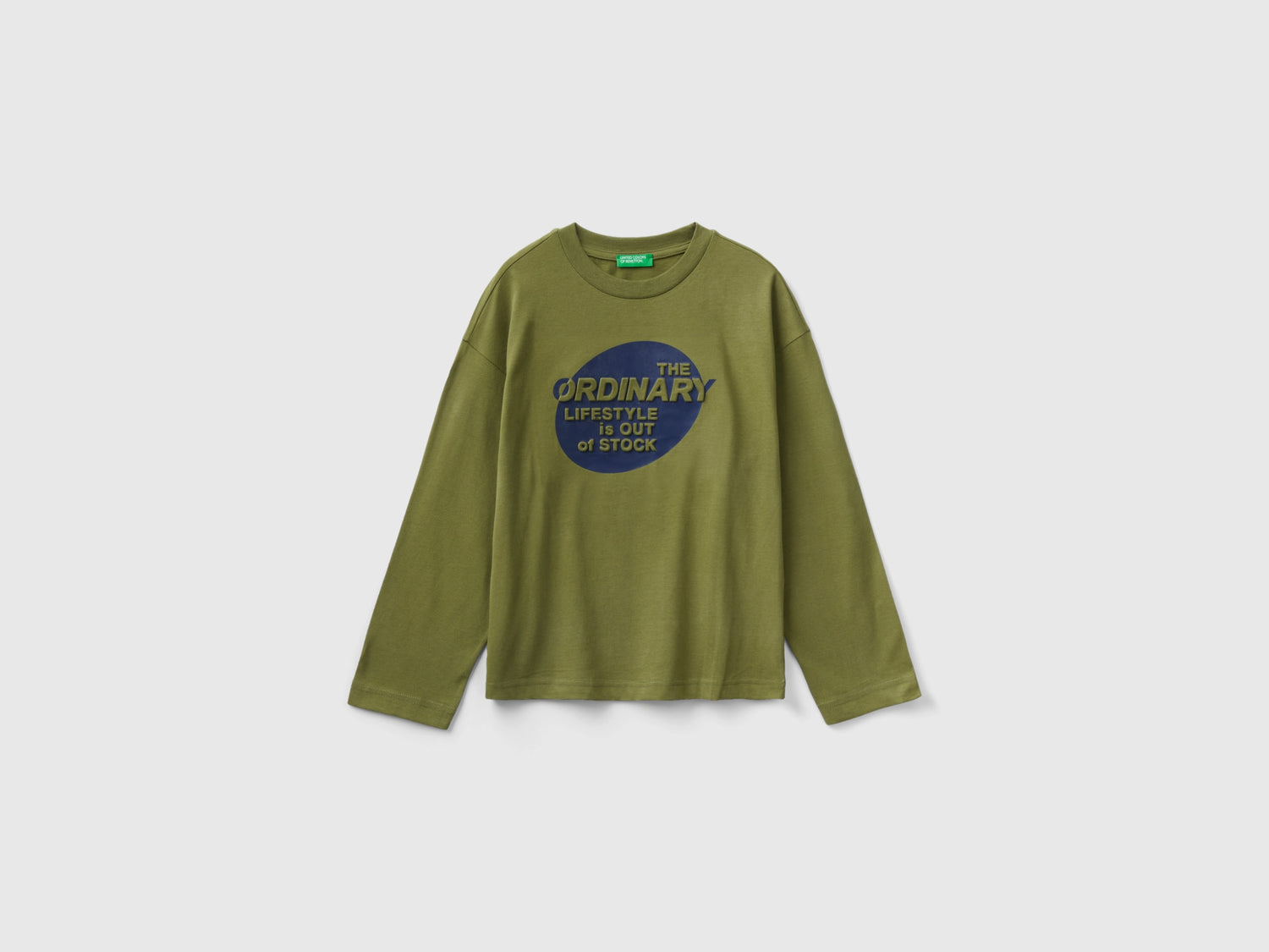 T-shirt con stampa in caldo cotone da bambino verde militare | Benetton Outlet