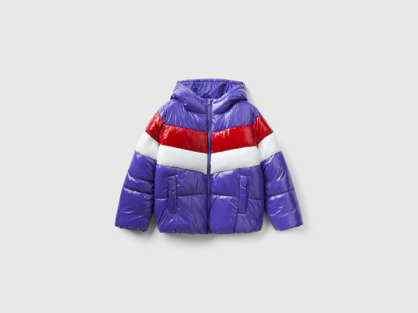 Giubbino imbottito color block da bambina blu | Benetton Outlet
