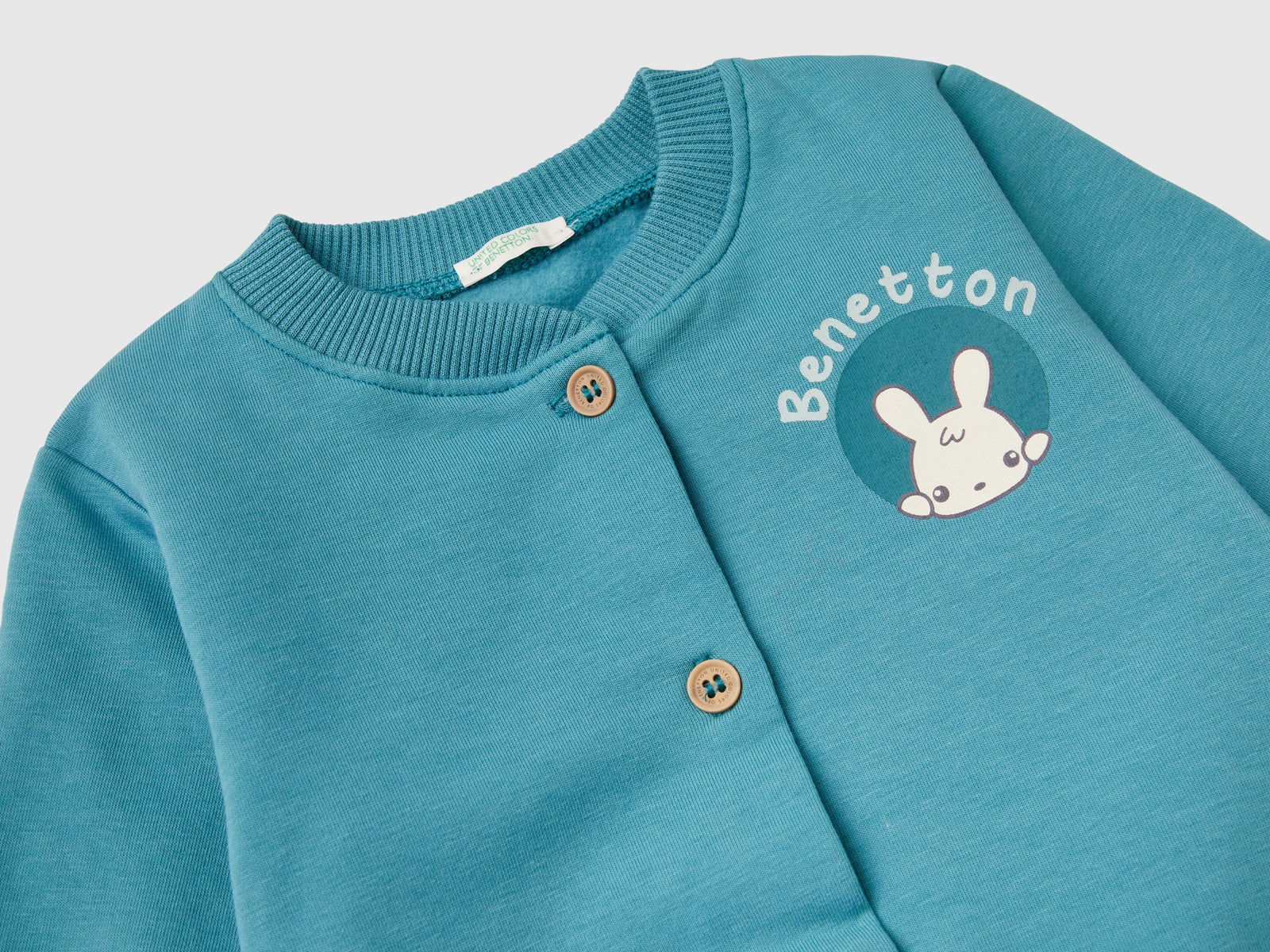 Calda felpa con stampa animaletti da neonato verde ottanio 3 | Benetton Outlet