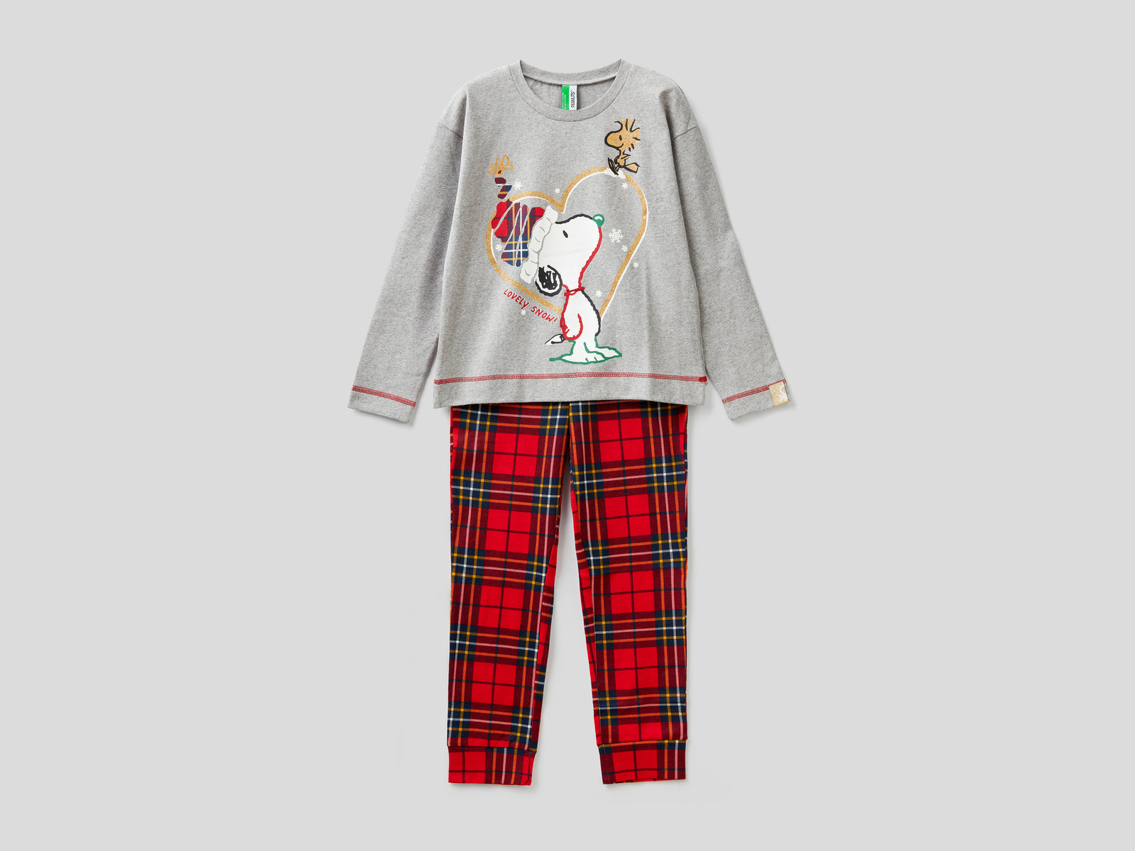 Pigiama Snoopy natalizio da bambina grigio | Benetton Outlet