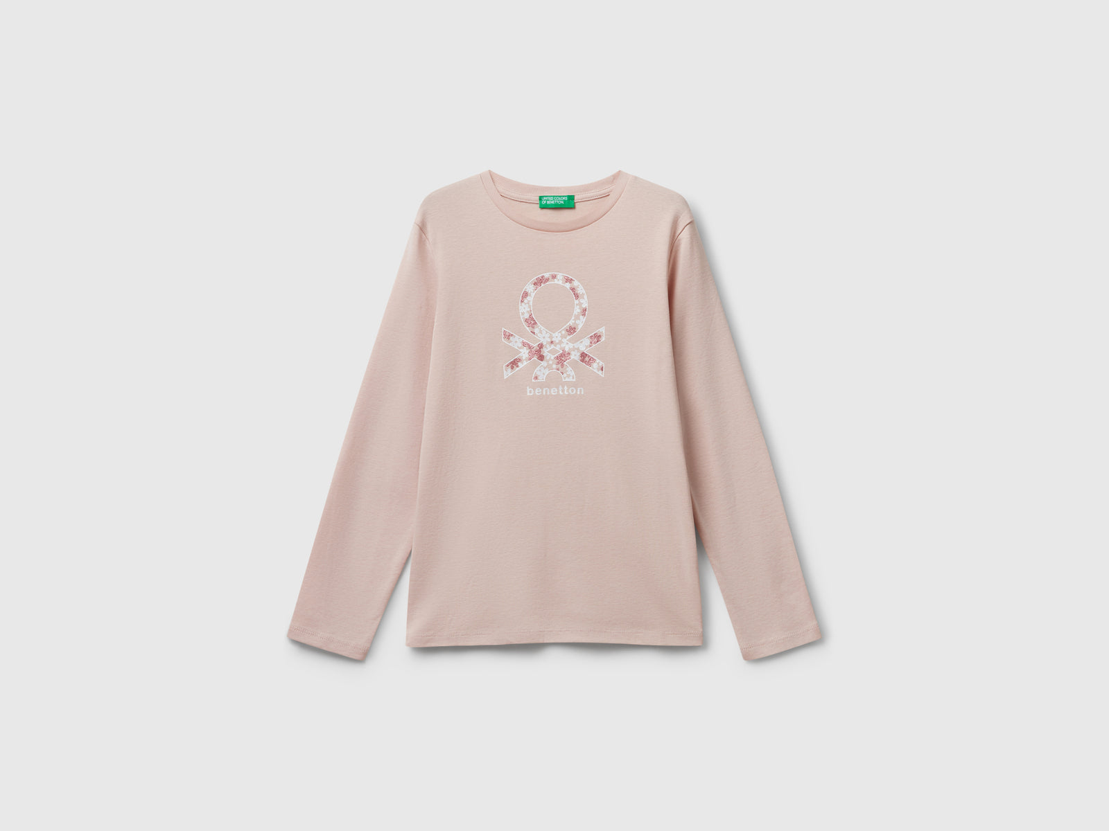 Maglietta con stampa glitter da bambina rosa tenue | Benetton Outlet